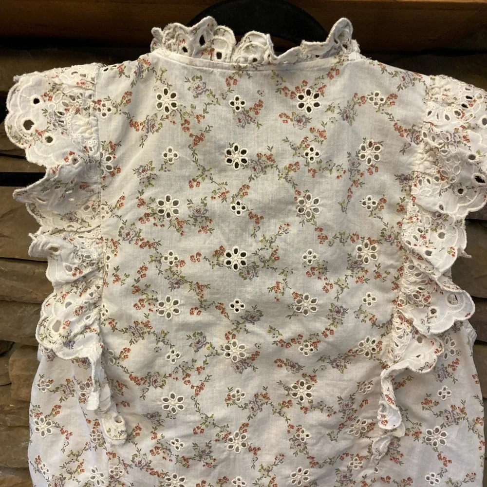 LOFT Cream Floral Ruffle Blouse - Picture 6 of 7